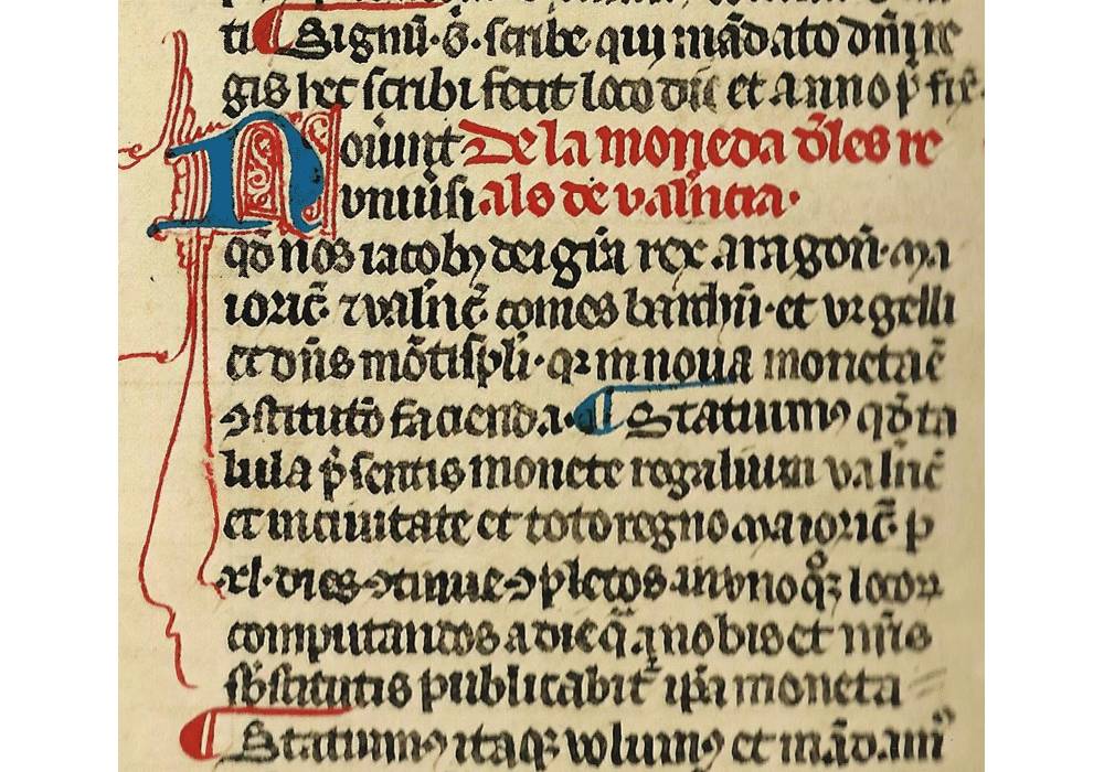 Prilegis-Valencia-Jaime I Aragón-Manuscript-Illuminated codex-facsimile book-Vicent García Editores-7 Valencian currency.